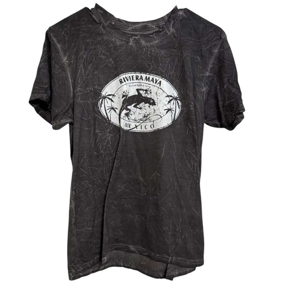 Riviera Maya Mexico Tourist Tee Men’s Medium Black Crinkle Fade